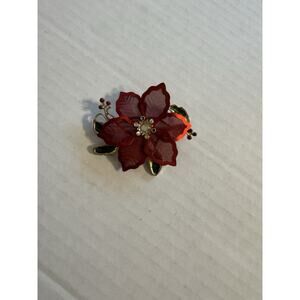 Vintage KC KENNETH COLE RED POINSETTIA ENAMEL CHRISTMAS PIN BROOCH Estate Floral